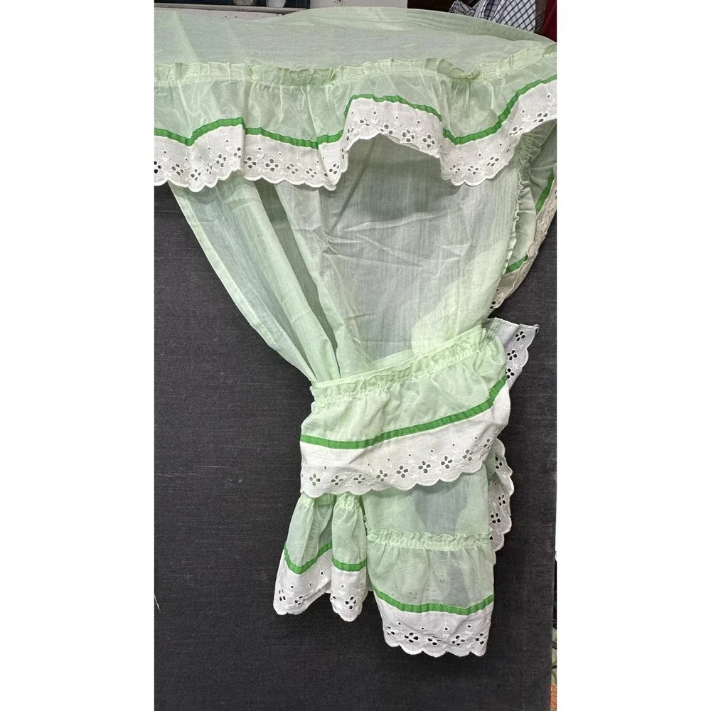 Vintage JC PENNEY Green Curtain Set Panels Valance Tie Backs Irish Cottage Core
